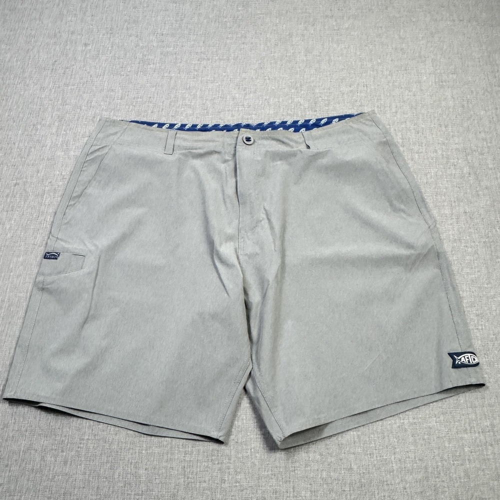 AFTCO Shorts Mens 38 Gray Polyester Spandex Fishing Flat Front 8" Inseam